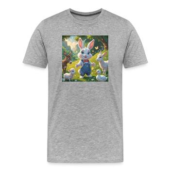La prairie magique du lapin curieux - T-shirt bio Premium Homme - gris chiné - Devant - Damien (186cm)