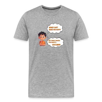 Le bonheur et l’argent - T-shirt bio Premium Homme - gris chiné - Devant - Damien (186cm)