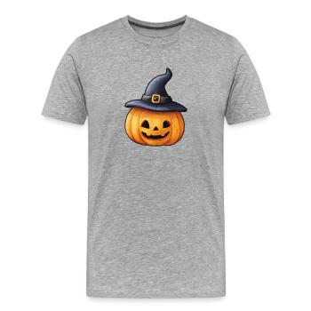 Kürbis und Hexenhut - Männer Premium Bio T-Shirt - Grau meliert - Vorne - Damien (186cm)