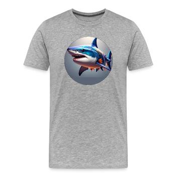 requin, coloré, paillettes, paillettes, bleu, argent - T-shirt bio Premium Homme - gris chiné - Devant - Damien (186cm)