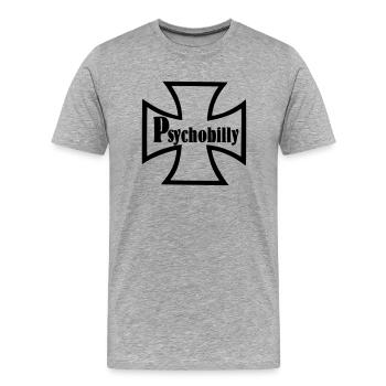 PSYCHOBILLY,ROCK,GITARRE,FLATTOP,FLAT,GITARRE,MUSI - Männer Premium Bio T-Shirt - Grau meliert - Vorne - Damien (186cm)