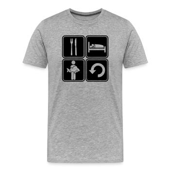 Eat sleep Angeln - Männer Premium Bio T-Shirt - Grau meliert - Vorne - Damien (186cm)