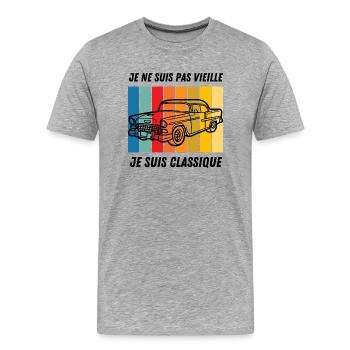 Design T shirt voiture ancienne, voiture classique - T-shirt bio Premium Homme - gris chiné - Devant - Damien (186cm)