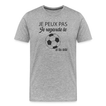Je peux pas je regarde foot à la télé. Idée cadeau - T-shirt bio Premium Homme - gris chiné - Devant - Damien (186cm)