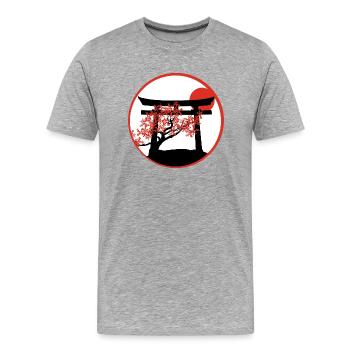 Serene Sunset: Torii Gate and Cherry Tree - Men's Premium Organic T-Shirt - heather grey - Front - Damien (186cm)