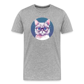 Stilvolles Katzenportrait mit Brille - Männer Premium Bio T-Shirt - Grau meliert - Vorne - Damien (186cm)
