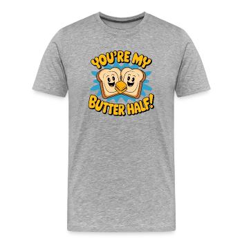 Tu es ma moitié de beurre - T-shirt bio Premium Homme - gris chiné - Devant - Damien (186cm)