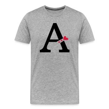 Capital lettre A avec des coeurs - T-shirt bio Premium Homme - gris chiné - Devant - Damien (186cm)