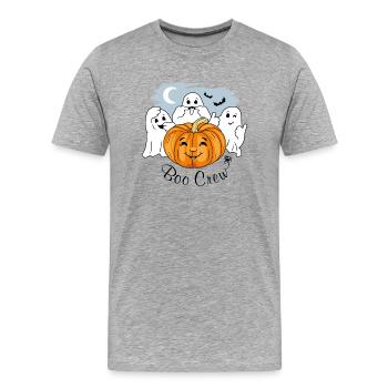 Drei lustige Geister und Halloween-Kürbis. Buh-Crew - Männer Premium Bio T-Shirt - Grau meliert - Vorne - Damien (186cm)