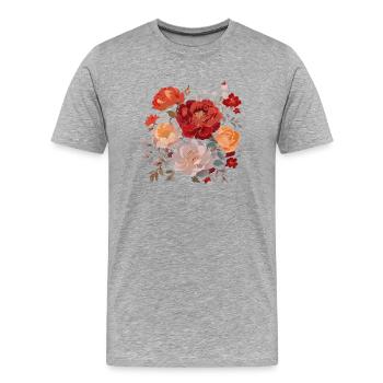 Bouquet de fleurs, pivoines, coquelicots, millésime, fleur - T-shirt bio Premium Homme - gris chiné - Devant - Damien (186cm)