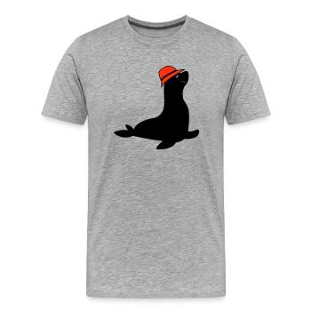 seehund anglerhut - Männer Premium Bio T-Shirt - Grau meliert - Vorne - Damien (186cm)