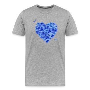 Blaues Blumenherz - Männer Premium Bio T-Shirt - Grau meliert - Vorne - Damien (186cm)