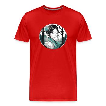 manga,anime,gothic,grüne augen,ornament - Männer Premium Bio T-Shirt - Rot - Vorne - Damien (186cm)