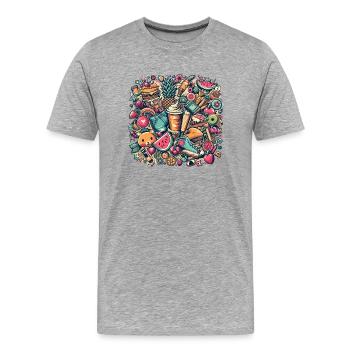 Collage coloré de délices et d’objets d’été - T-shirt bio Premium Homme - gris chiné - Devant - Damien (186cm)