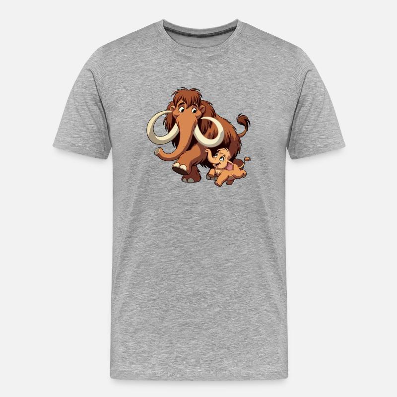 Mammutmutter und Kind - Männer Premium Bio T-Shirt - Grau meliert