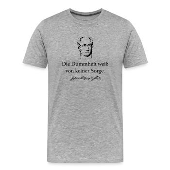 Goethe: Die Dummheit weiß von keiner Sorge. - Männer Premium Bio T-Shirt - Grau meliert - Vorne - Damien (186cm)