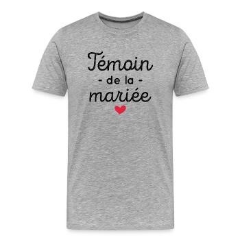 Témoin De La Mariée Mariage Cadeau - T-shirt bio Premium Homme - gris chiné - Devant - Damien (186cm)