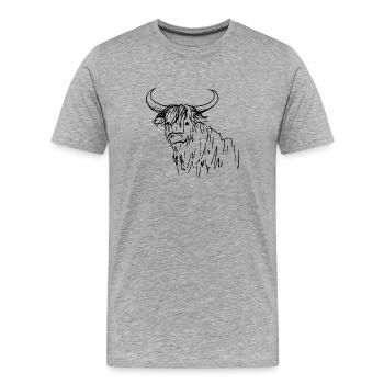 dessin au trait highlander écossais difficile 02 - T-shirt bio Premium Homme - gris chiné - Devant - Damien (186cm)