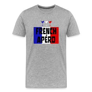 FRENCH APÉRO Vin Français bleu blanc et rouge - T-shirt bio Premium Homme - gris chiné - Devant - Damien (186cm)
