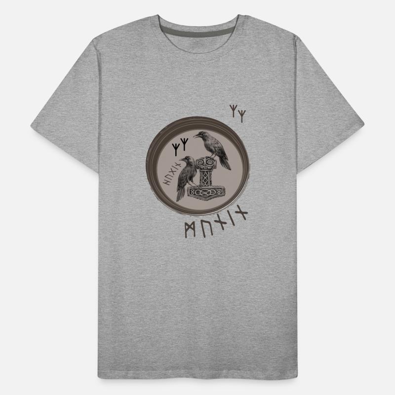 Thor Hammer Mjölnir avec Odin Ravens Hugin et Munin T-shirt bio Premium Homme