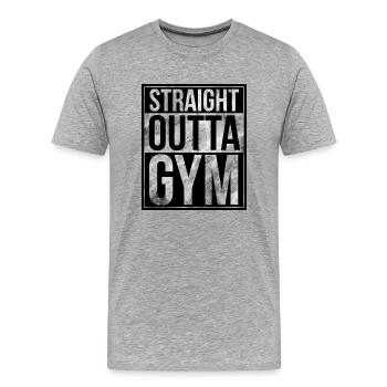 Fitness-Design - Gerade Outta Gym - Männer Premium Bio T-Shirt - Grau meliert - Vorne - Damien (186cm)