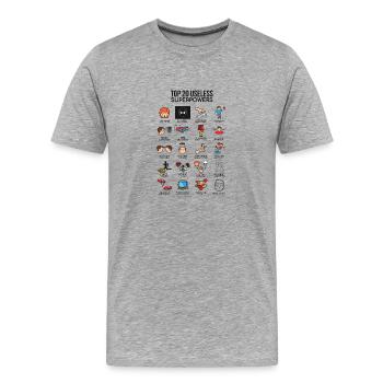 20 unnötige Superkräfte Geschenk - Männer Premium Bio T-Shirt - Grau meliert - Vorne - Damien (186cm)
