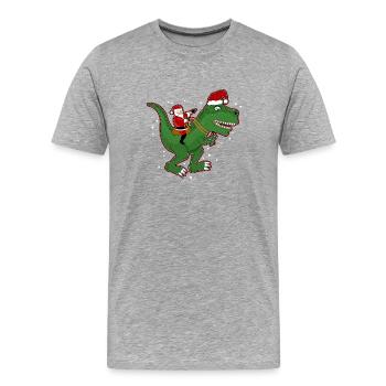 Santa équitation dinosaure Trex Noël amusant - T-shirt bio Premium Homme - gris chiné - Devant - Damien (186cm)
