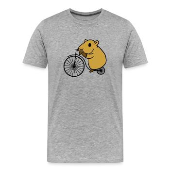 Capybara équitation rétro vélo avec une grande roue - T-shirt bio Premium Homme - gris chiné - Devant - Damien (186cm)