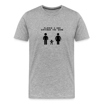 Gamer Stil Schwangerschaft Ankündigung Tee. - Männer Premium Bio T-Shirt - Grau meliert - Vorne - Damien (186cm)