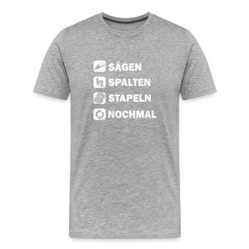 SÄGEN SPALTEN STAPELN NOCHMAL - Männer Premium Bio T-Shirt - Grau meliert - Vorne - Damien (186cm)