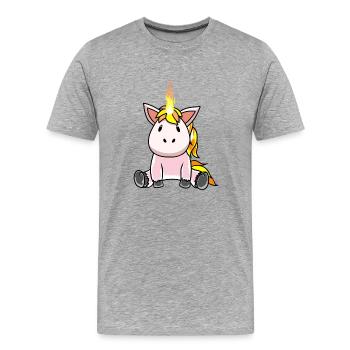 Feurig Feuer Flamme Hitze Einhorn Fantasy - Männer Premium Bio T-Shirt - Grau meliert - Vorne - Damien (186cm)