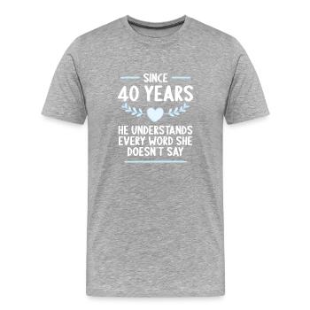 40 ans de mariage 40 ans - T-shirt bio Premium Homme - gris chiné - Devant - Damien (186cm)