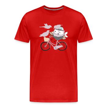Hibou à vélo avec des oiseaux - - T-shirt bio Premium Homme - rouge - Devant - Damien (186cm)