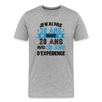 Cadeau anniversaire 50 ans rigolo homme - T-shirt bio Premium Homme - gris chiné - Devant - Damien (186cm)