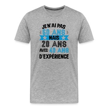 Cadeau anniversaire 60 ans rigolo homme - T-shirt bio Premium Homme - gris chiné - Devant - Damien (186cm)