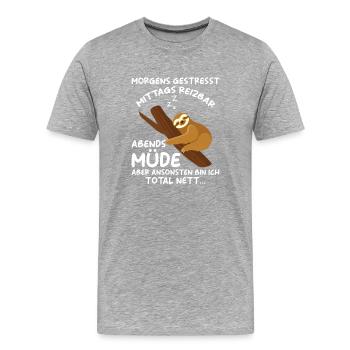 Faultier Geschenk Faultier Sprüche - Männer Premium Bio T-Shirt - Grau meliert - Vorne - Damien (186cm)