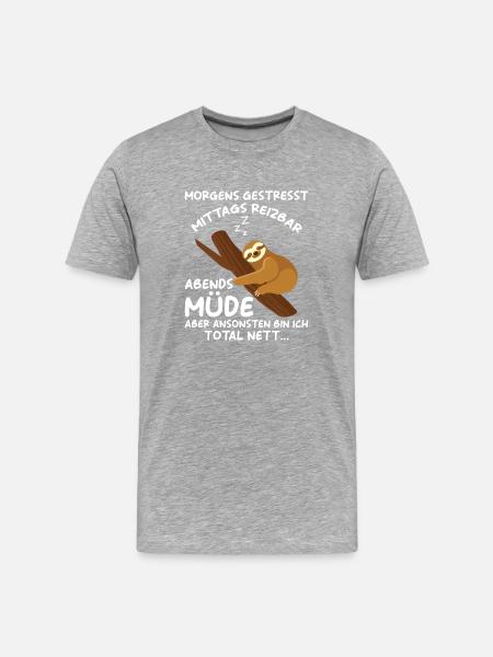Faultier Geschenk Faultier Sprüche - Männer Premium Bio T-Shirt - Grau meliert