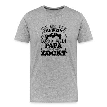 Ich bin der Beweis dass mein Papa nicht nur zockt - Männer Premium Bio T-Shirt - Grau meliert - Vorne - Damien (186cm)