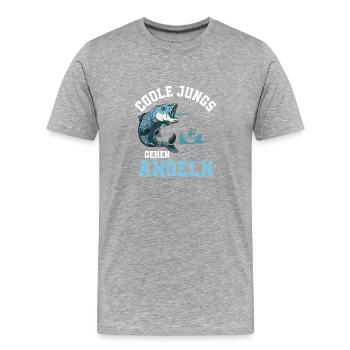 Coole Jungs gehen angeln Fischer Angler - Männer Premium Bio T-Shirt - Grau meliert - Vorne - Damien (186cm)