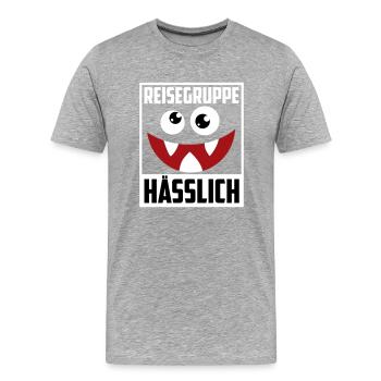 Farben änderbar | Reisegruppe Hässlich - Männer Premium Bio T-Shirt - Grau meliert - Vorne - Damien (186cm)