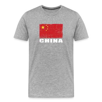 China Flagge Grunge China Fahne - Männer Premium Bio T-Shirt - Grau meliert - Vorne - Damien (186cm)