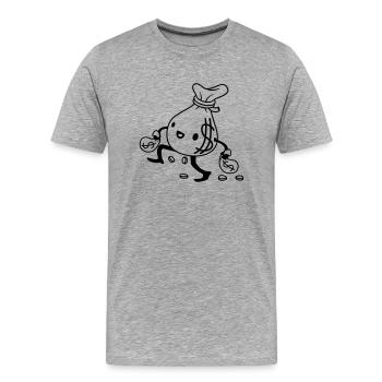 Gehender glücklicher Geldsack Comic - Männer Premium Bio T-Shirt - Grau meliert - Vorne - Damien (186cm)
