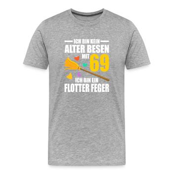 Alter Besen Junger Feger 69 Jahre 69. Geburtstag - Männer Premium Bio T-Shirt - Grau meliert - Vorne - Damien (186cm)