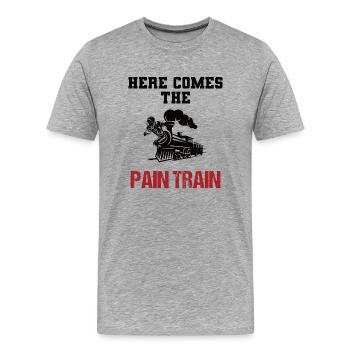 Voici le train de la douleur! - Football américain - T-shirt bio Premium Homme - gris chiné - Devant - Damien (186cm)