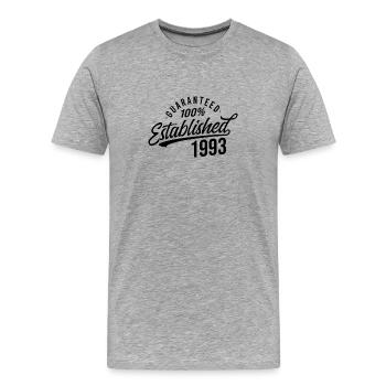 Guaranteed Established and Published in the Year - Men's Premium Organic T-Shirt - heather grey - Front - Damien (186cm)