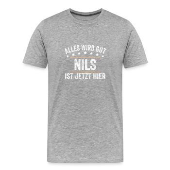 Nils Vorname Name Geburtstag - Männer Premium Bio T-Shirt - Grau meliert - Vorne - Damien (186cm)
