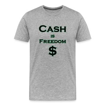 L’argent comptant est FREEDOM $ - noir avec bordure verte - T-shirt bio Premium Homme - gris chiné - Devant - Damien (186cm)