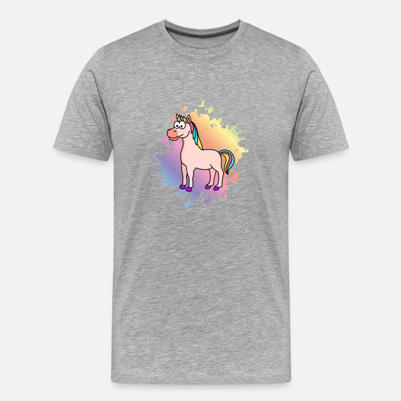 Einhorn Comic Tier - Männer Premium Bio T-Shirt - Grau meliert