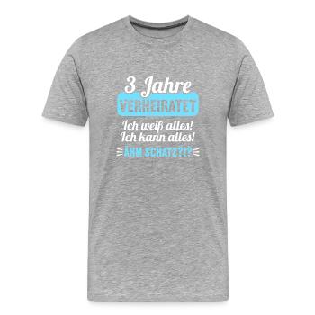 3 Jahr verheiratet weiß alles 3.Hochzeitstag - Männer Premium Bio T-Shirt - Grau meliert - Vorne - Damien (186cm)