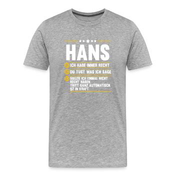 Hans - Männer Premium Bio T-Shirt - Grau meliert - Vorne - Damien (186cm)